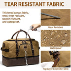 Nerlion Weekender Bag with Shoe Compartment Large Overnight Bag for Men Canvas Genuine Leather Carry on Luggage Bag Travel Duffel Bag (Brown)