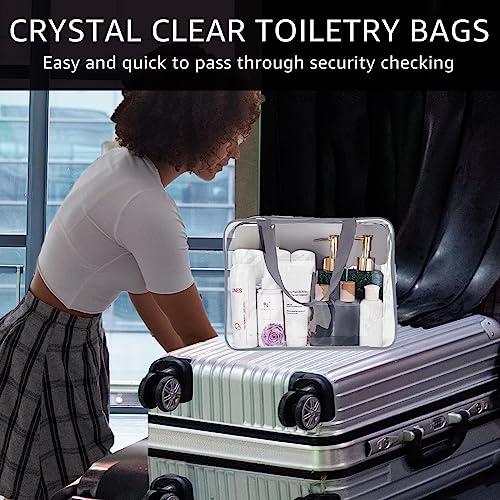 2Pcs Crystal Clear PVC Travel Toiletry Bag Kit for Women Men (2pcs Gray-Large / 2pcs Large)