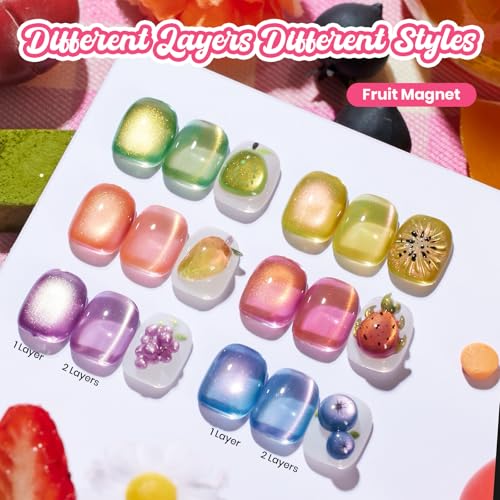 Beetles Fruit Magnet Cat Eye Gel Nail Polish Set (A - Pink Red Green | Silent Meditation)
