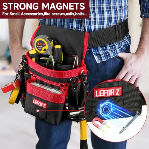 Tool Belt,14-Pockets Tool Belts for Men with Magnetic Tool Pouch (Black&red)