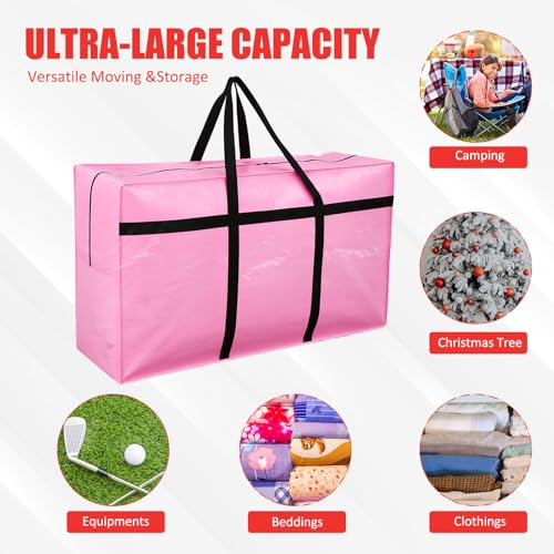 4 Pcs 66 Gallon Extra Large Moving Bags Heavy Duty Storage Bag (66 Gallon / Pink)