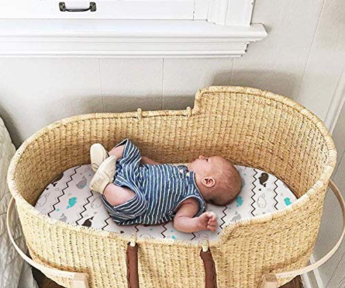 Stretch Fitted Bassinet Sheet Set BROLEX 2 Pack Cradle Sheets for Bassinet Pad (Elephant Whale / 32x16 Inch)