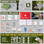 Survival Kit 268 Pcs Emergency Survival Gear and Equipment Supplies with First Aid Kit (Black Como)