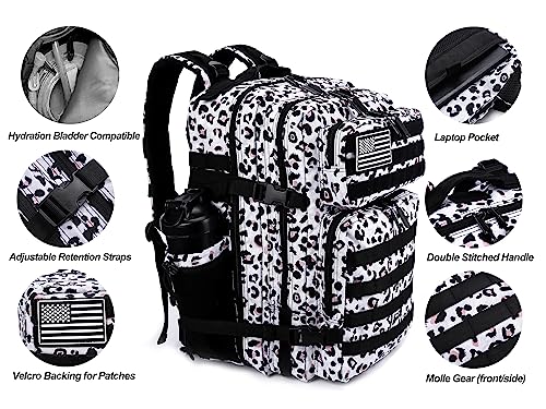 Military Tactical Backpack for Men and Women 45L Army 3 Days Assault Pack Bag Large Rucksack with Molle System White black (White Black)
