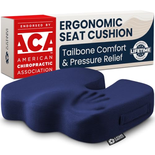 Seat Cushion Memory Foam Chair Cushion for Tailbone Pain Relief (Blue / Large)