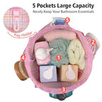 Mesh Shower Caddy Portable with Drawstring (Pink Grid)