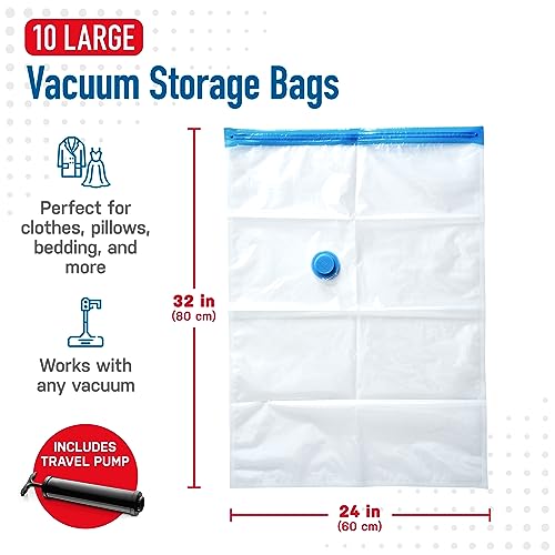 Vacuum Storage Bags with Hand Pump (Large 10-Pack)