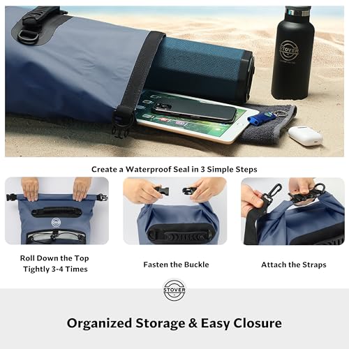 5/10/25/30/40L Waterproof Dry Bag & Phone Case - Large Floating Dry Backpack for Kayaking, Travel, Hiking, Fishing, Camping, Motorcycles & Beach, Heavy-Duty Roll Top Men/Women (Navy Blue) (25L+ Navy Blue / 40L)