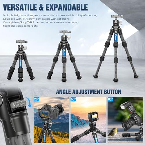 Carbon Fiber Travel Tripod with 360° Ball Head (with 360° Ball Head, Max Load 22LB)