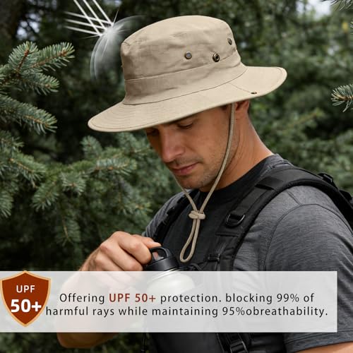Sun Hats for Men Women Safari Hat Foldable Fishing Hat UPF 50+ Bucket Hat (1pack-beige1 Digital)