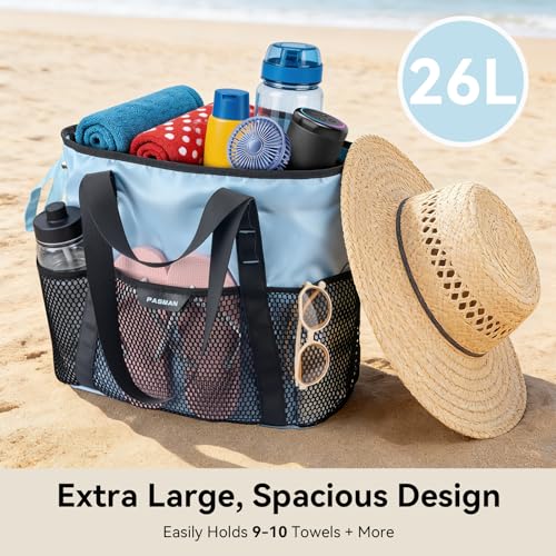 Beach Bag with Zipper (Pink & Orange Stripe)