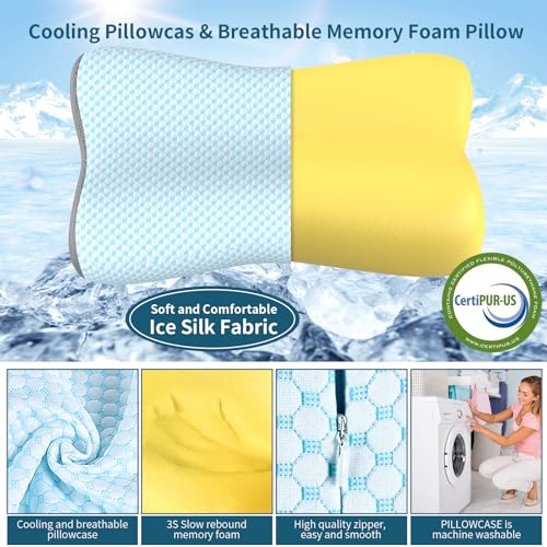 Neck Pillow Contour Memory Foam Pillows for Pain Relief Bed Pillow for Sleeping (Light Blue)
