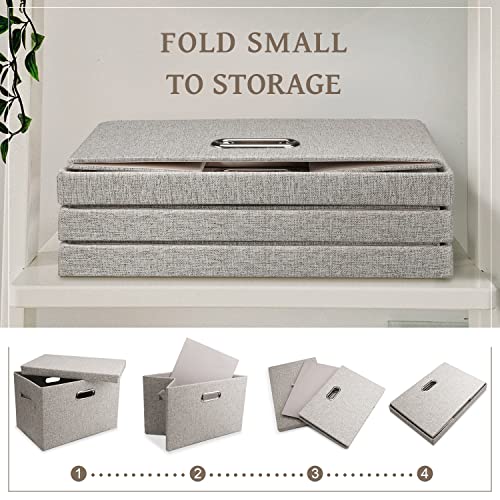 Medium 15" 21 Quart Collapsible Stackable Storage Bins with Lids (Beige / Medium -3 Pack)
