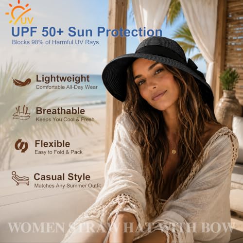 Women's Beach Straw Hat (Medium / Black)