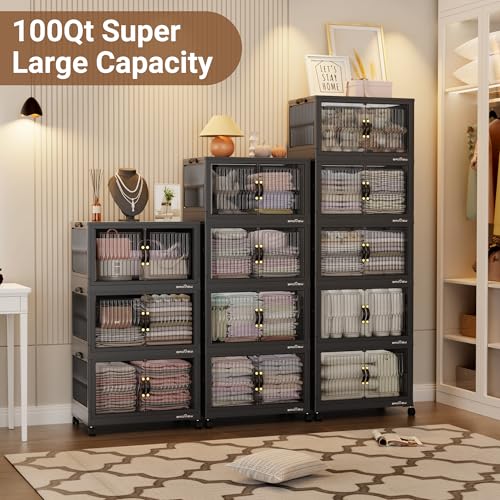 400Qt Stackable Storage Bins with Lid (Black / 100QT-4Pack)