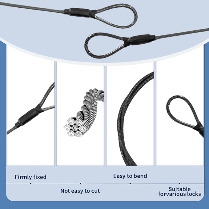 3.3mm Outdoor Travel Stainless Steel Security Cable-20ft Luggage Lock Safety - Image 4