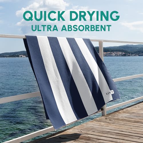 Waffle Microfiber Beach Towel (Nautical Navy)