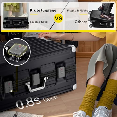 Zipperless Luggage 28inch Checked Hard Shell Suitcases with Wheels (Black / Large (28 Inch))