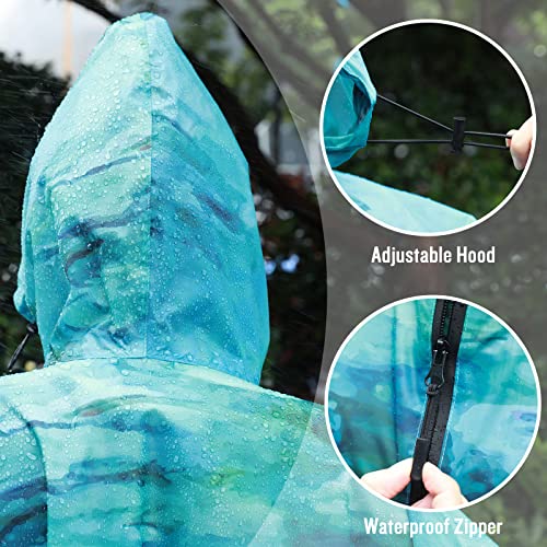Adults Rain Poncho Waterproof Raincoat Hood with Pocket (Monet Water Lilies)