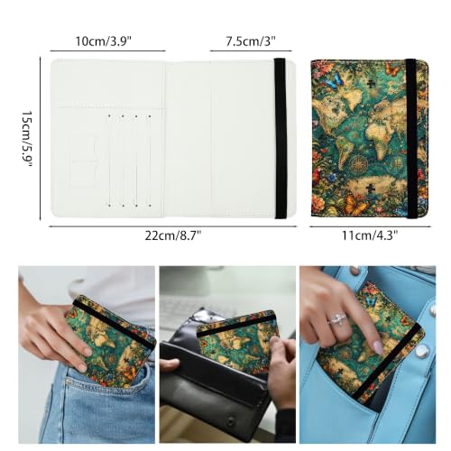 World Map Passport Holders Leather Passport Wallet for Travel Essentials (World Map / One Size)