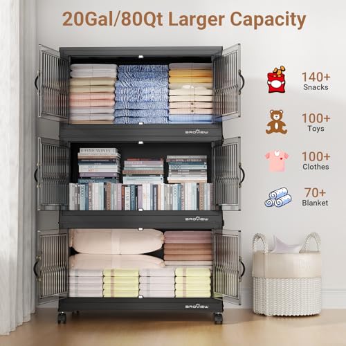 320Qt Stackable Storage Bins with Lid (Black / 80QT-4Pack)