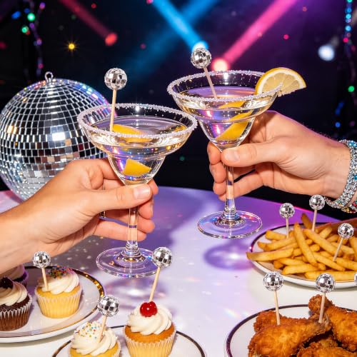 100 Pcs Disco Ball Cocktail Picks 4.7 Inch Mirror Ball End (Disco Ball)