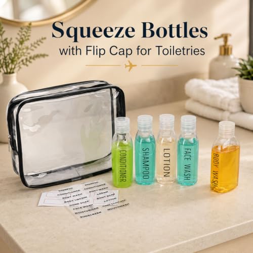 Travel Bottles for Toiletries 5 PCS 3.4oz Plastic Bottles with Clear Bag (Clear with bag)