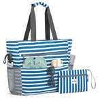 Beach Bag Waterproof Sandproof Large Capacity Foldable for Women (35L / Navy Stripe)
