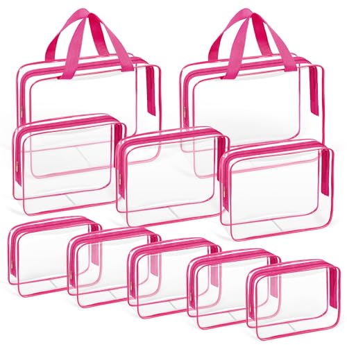 10 PCS Clear Travel Bags for Toiletries (Rose red)