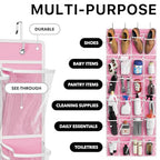 24 Pockets Large Clear Over the Door Shoe Organizer (Extra Large Pockets / Pink)