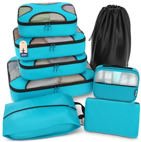 8 Set Packing Cubes for Travel (8 Set - Aqua Teal / Set of 8)
