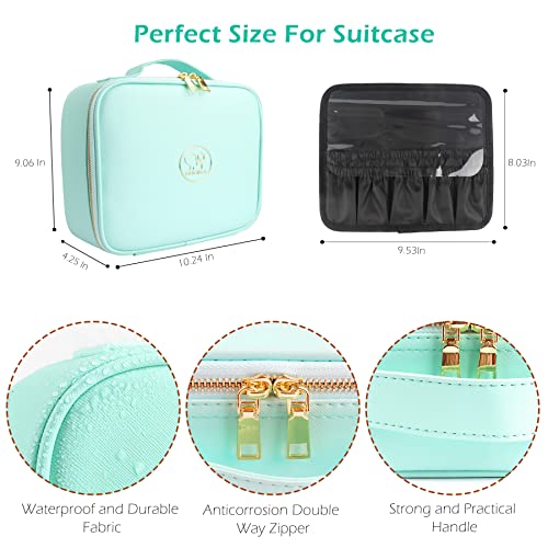 Travel Makeup Bag Cosmetic Bag Makeup Organizer Bag with Lighted Mirror (Green / Small)