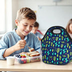 Neoprene Lunch Tote Insulated Thermal Reusable Lunch Bag Box for Boys Men with Zipper (Cactus)