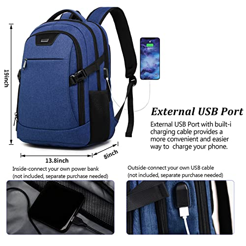 DUALSNG Travel Work Laptop Backpack With USB Charging Port Fits 15.6 15 14 13 Inch Laptop and Notebook Business Anti Theft College Computer Bag Back Pack for Women Men (Blue / 15.6 Inch)