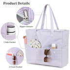 Beach Bag Waterproof Sandproof Women Beach Tote Swim Pool Bag with Zipper Wet Pocket for Gym Grocery Travel Family (Light Purple White)