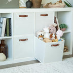 13x13 Cube Storage Bins (Off-White / (13x13) Leather Handles)