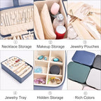 Large Jewelry Travel Case with 4 Velvet Jewelry Pouches (dark blue)