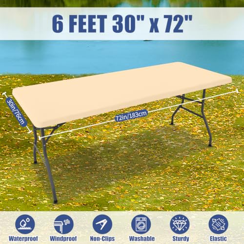 2 Pack Rectangle Spandex Fitted Table Cloth (Ivory / 72" x 30" (Rectangular))