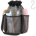 Mesh Shower Caddy Portable with Drawstring (Black Grid)