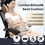 Car Seat Cushion and Lumbar Support with Headrest Pillow Memory Foam Ergonomic Back Support Driving Seat Cushion Neck Head Pillow (Beige / 3 Pieces)