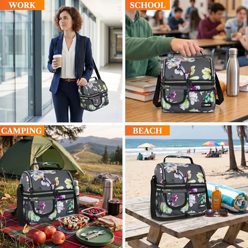Insulated Lunch Bag Women (Floral Gray)