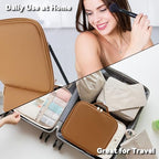 Travel Makeup Bag with LED Mirror and 10x magnifying glass with 3 Lighted Settings (Brown / With LED Mirror and 10x Magnifying Glass)