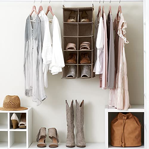 10‑Pocket Hanging Shoe Organizer with Side‑by‑Side Canvas Storage and 2 Hooks for Support (Beige)