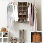 10‑Pocket Hanging Shoe Organizer with Side‑by‑Side Canvas Storage and 2 Hooks for Support (Beige)