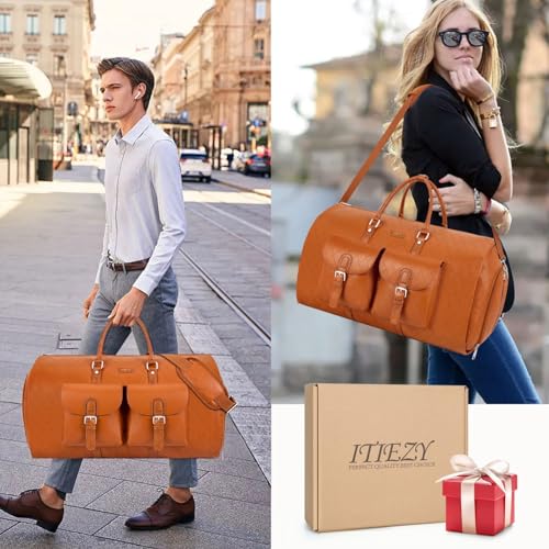 Garment Bag for Travel (A8-Brown-Faux Leather)