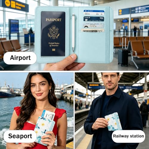 RFID Blocking Passport Holder for Travel (Camellia)