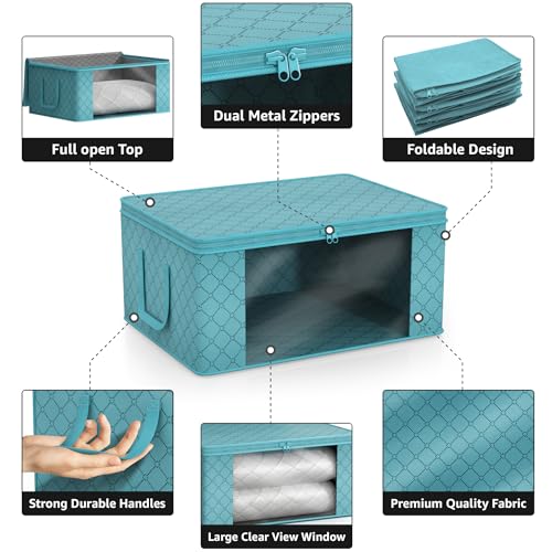 Blanket Storage Bags with Clear Window (6 Pack Large / Aqua)