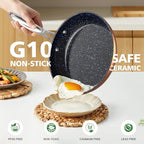 3-Piece 8”, 10”, 12” Forged Lightweight Frying Pan Set, Cozy Blue (3pc Fry Pan Set / Rustic Copper)