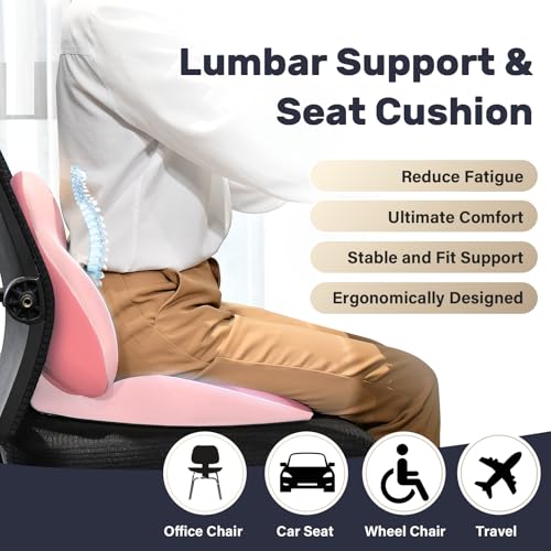 Car Seat Cushion and Lumbar Support Pillow (Pink / 2 Pieces)