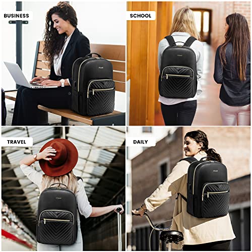 Laptop Backpack Purse for Women (Black(pu Leather) / 15.6-Inch)